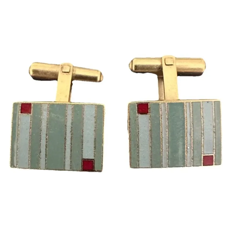 Colours by Alexander Julian Cufflinks Green Grey Red Gold In Original Box 1980’s